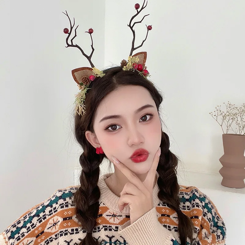 

2022 Christmas Gift Headband Male And Female Simulation Branch Big Antler Hairband Flower Hairpin New Year Decoration