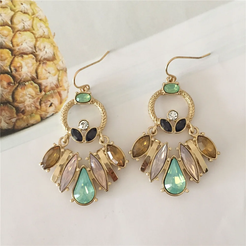 Gorgeous Gold Color Mint Pink Brown Black Stone Statement Drop Earrings For Women Party Decoration Elegant Pretty Charmy Jewelry