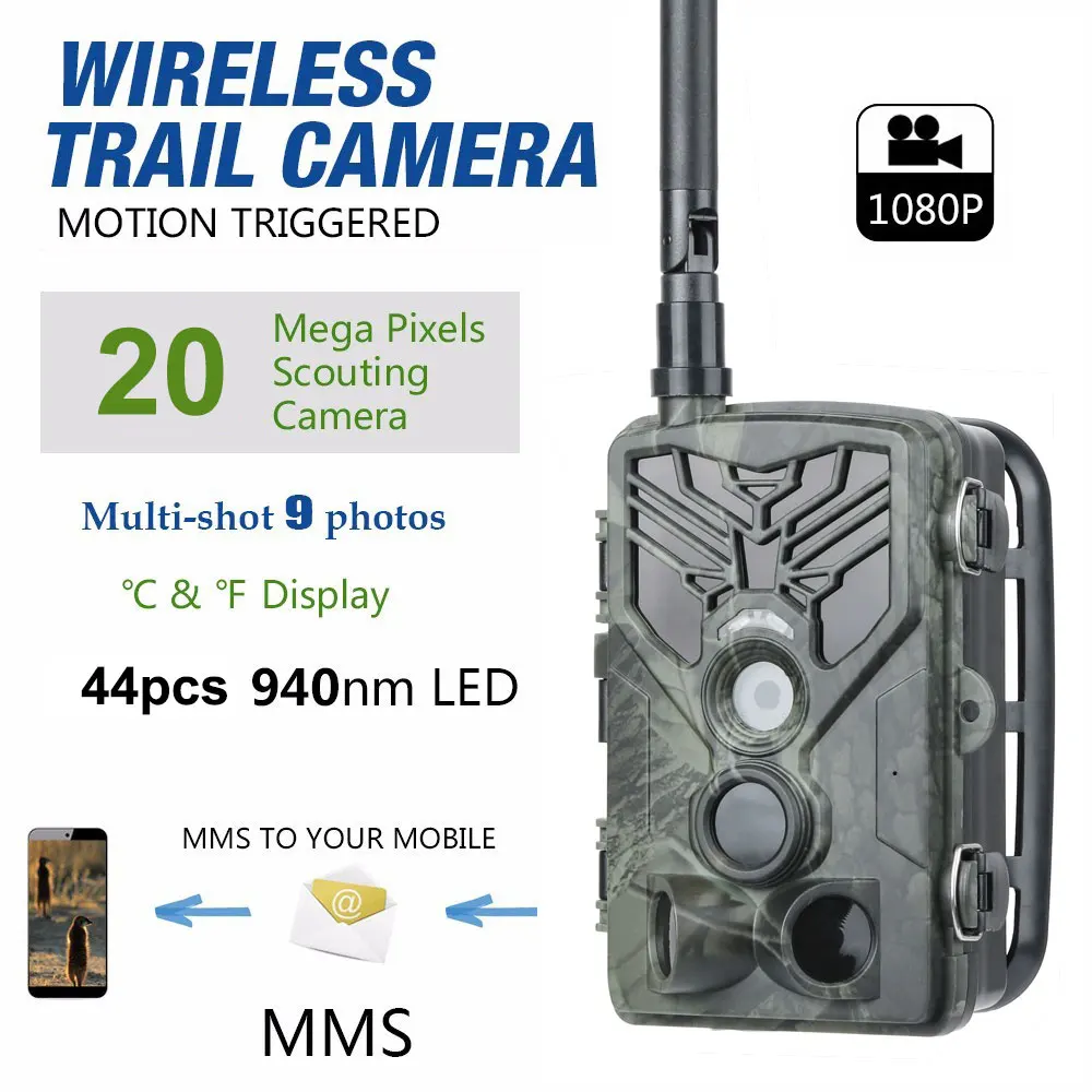 2G MMS SMS SMTP Trail Hunting Camera Photo Traps  20MP 1080P Wireless Cellular Mobile Night Vision Wildlife Cameras HC810M