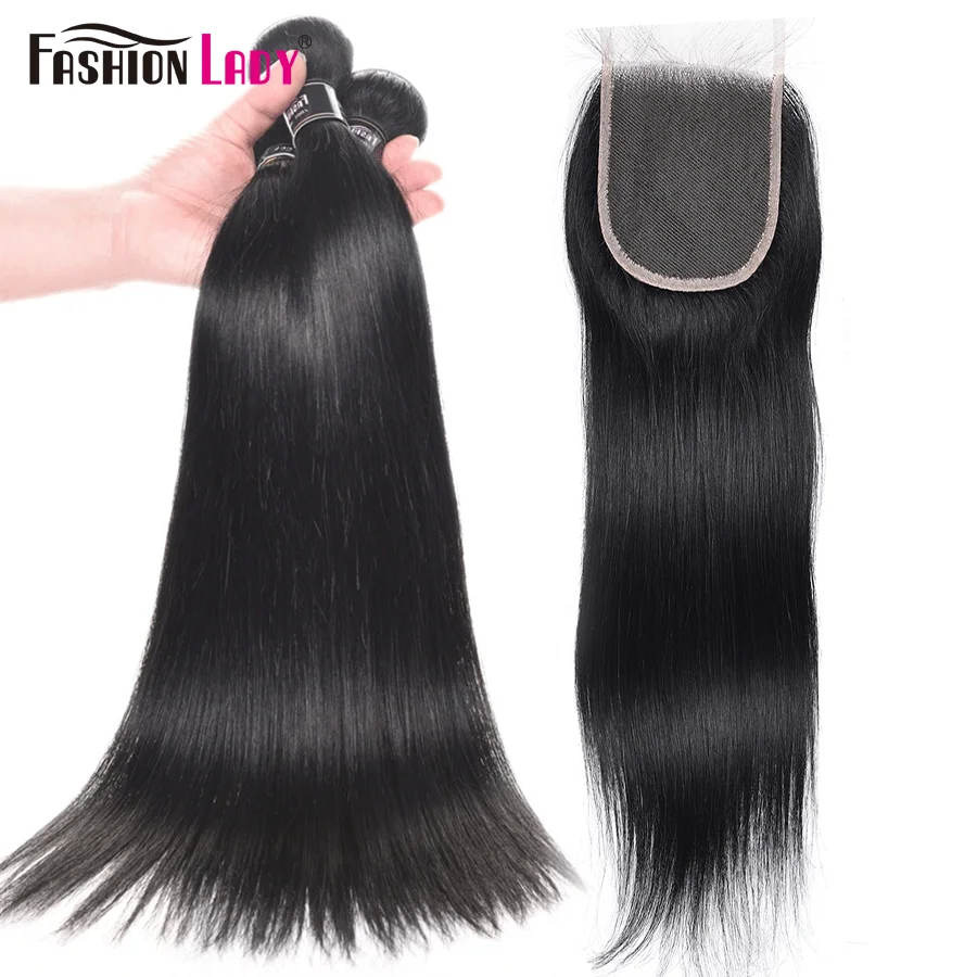 Bundel Rambut Manusia Jet Hitam dengan Penutup Paket Bundel Pra-warna Wanita Mode Lurus 3/4 Bundel dengan Penutup Non-remy