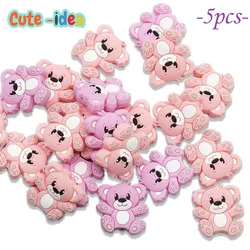 Cute-Idea Baby Animal Silicone Beads 5pcs Cartoons Mini Bear  Teething Beads Infants Goods DIY Pacifier Chain Toys Accessories