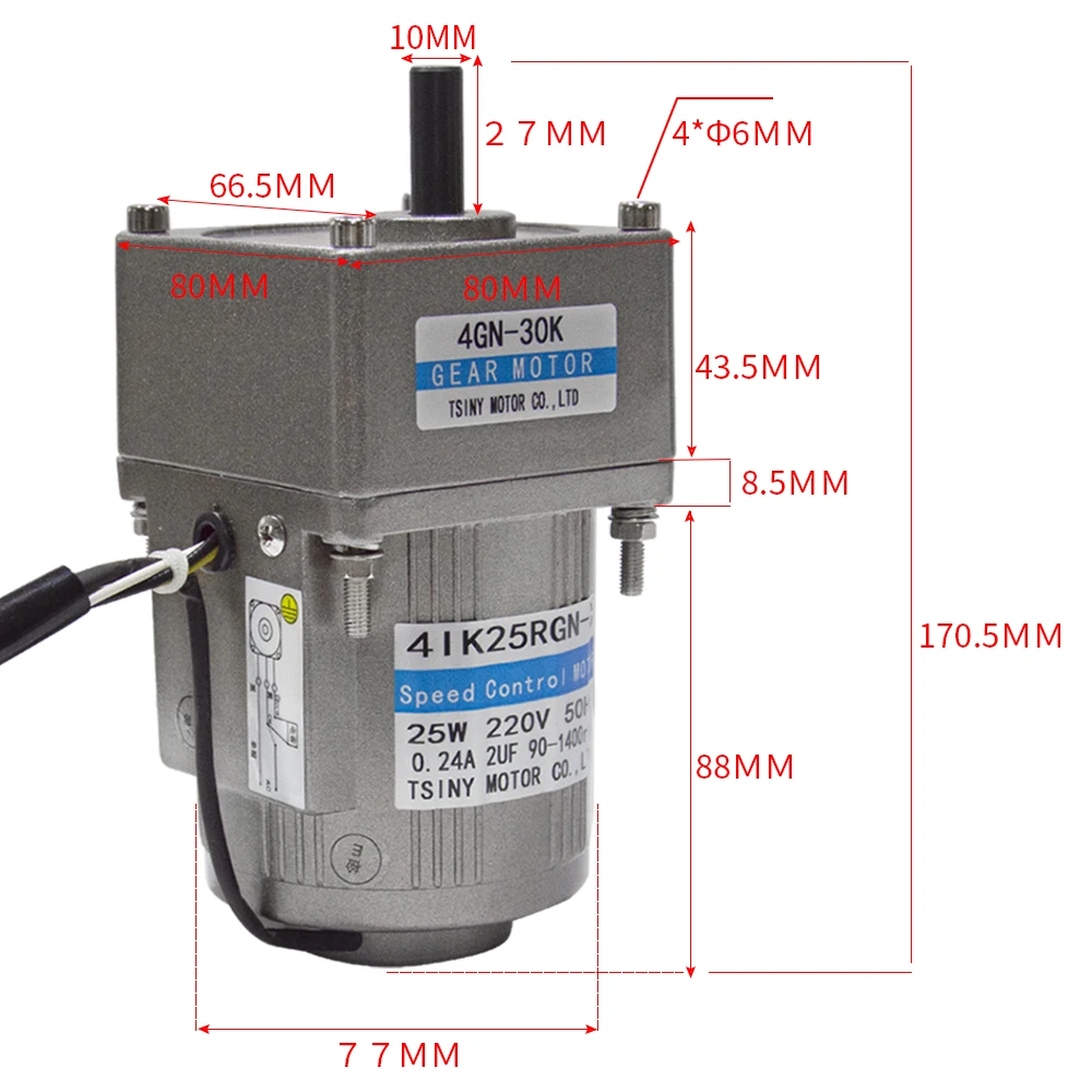 Imagem -05 - Motor da Engrenagem da C.a. 110v 220v 25w 7.5 15 23 34 54 75 108 150 180 270 450rpm Alto Torque Motor da Engrenagem da C.a. Ac254gn