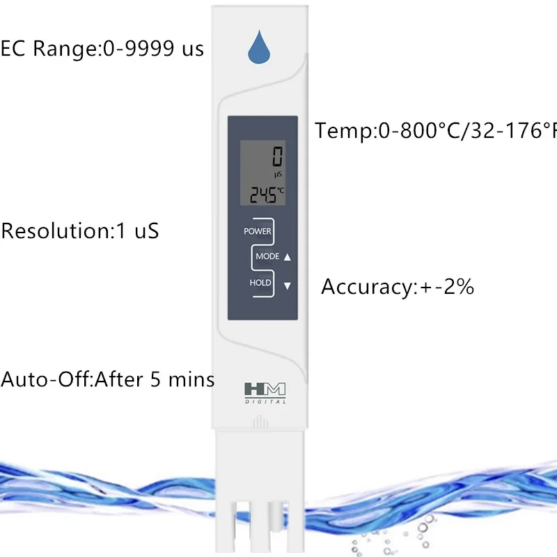 2 In 1 HM EC Meter Tester di temperatura misuratori di conducibilità dispositivo di prova della qualità dell'acqua Tester EC per piscina