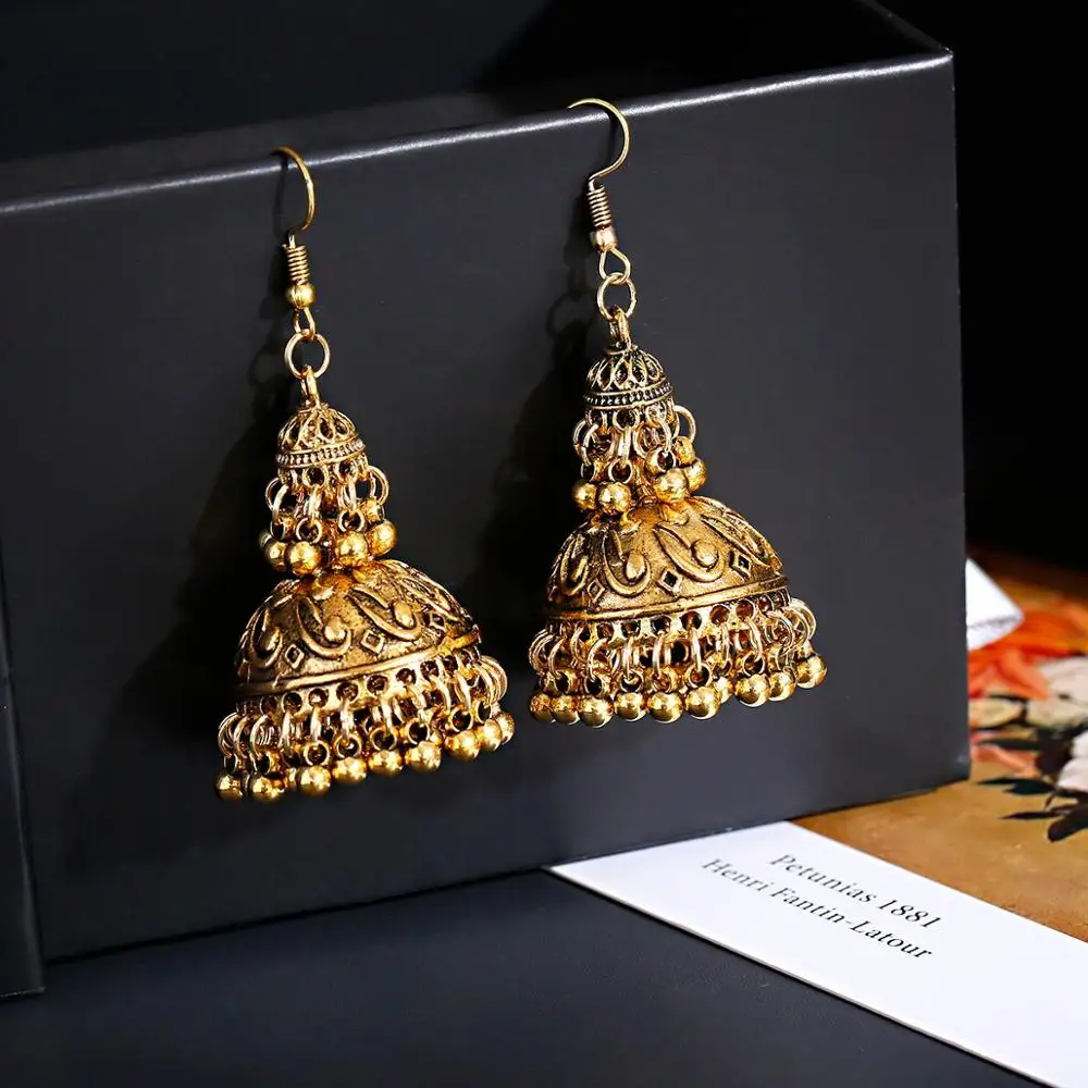 Egypt Gypsy Jewelry Retro Ethnic Indian Jhumka Small Bells Beads Tassel Dangle Earrings For Women Bohemian Pendients Party Gift