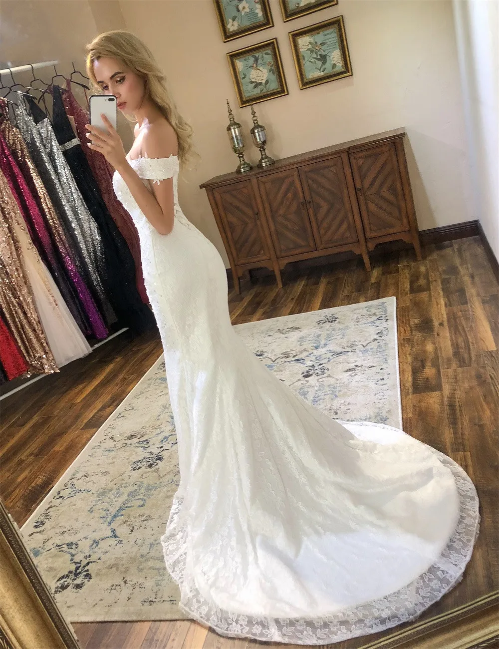 Robe de mariée en dentelle, col bateau, beau, nouveau style