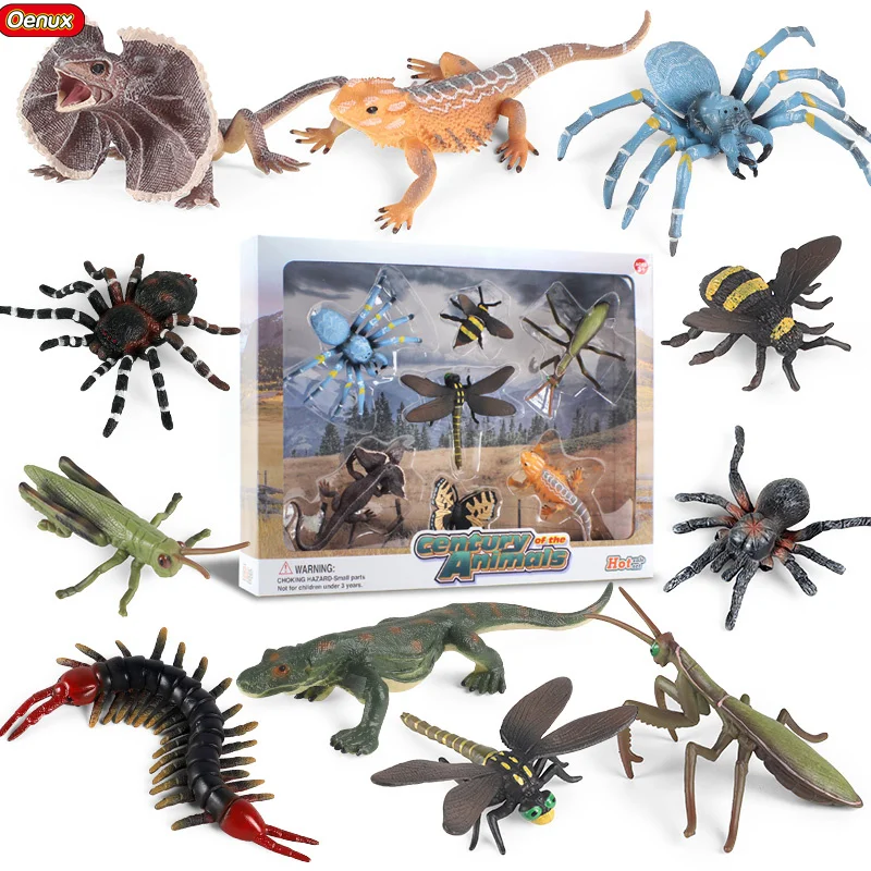 

Oenux Insect Animals Set Butterfly Mantis Spider Bee Dragonfly Model Action Figures Miniature Educational Kid Toy Gift With Box