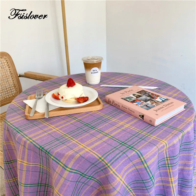 

FSISLOVER Purple Plaid Table Cloth Cotton DIY Tablecloth for Table Multi-use Picnic Cloth Obrus Tafelkleed mantel mesa nappe