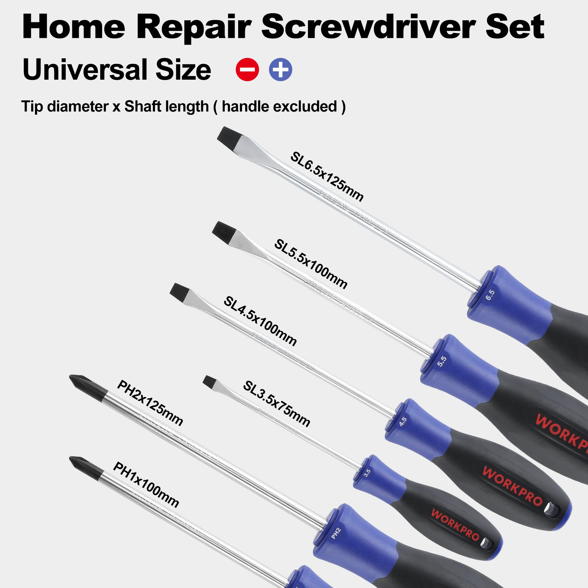 WORKPRO 6PC Screwdriver Set With Magnetic Tips Non-Slip Cr-V Steel Slotted/F Phillips Screwdriver For Home Repair