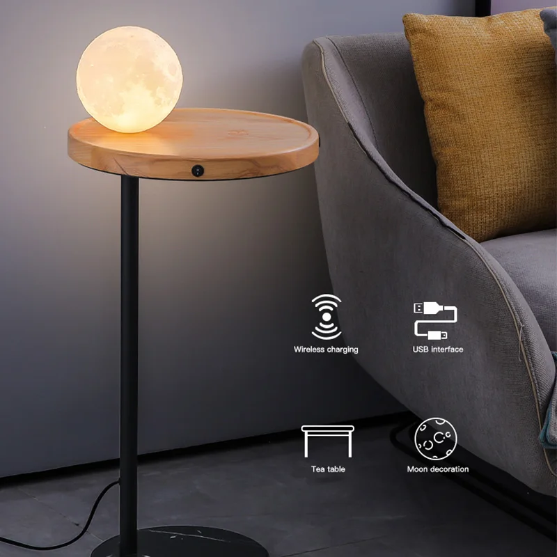 Neue Moderne Mode Stehlampe Mit Tisch Kreative 3D Gedruckt Mond Lampenschirm Nordic Einfache Drahtlose Lade Stehende Boden Licht