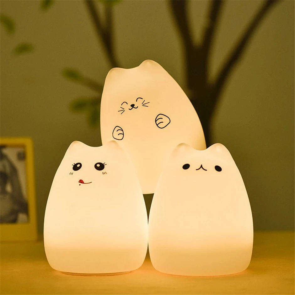 

Colorful LED Night Light Animal Cat stype Silicone Soft Breathing Cartoon Baby Nursery Lamp for Children Gift