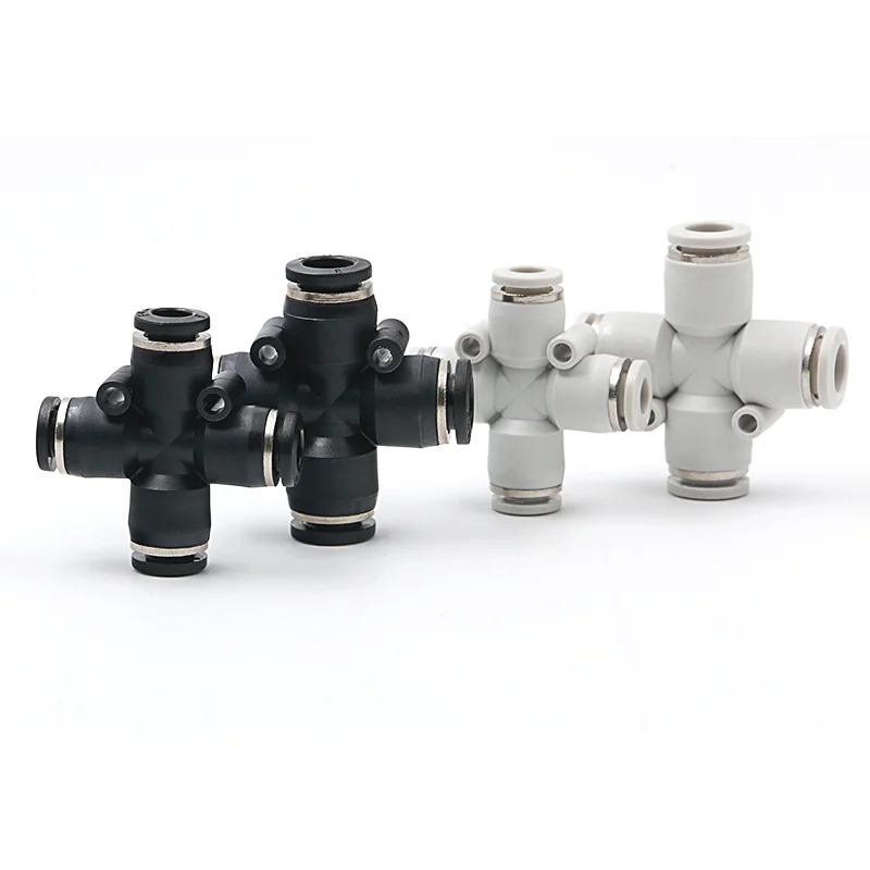 5 pcs Air Pneumatic Fitting 4 Way Cross Shape Equal 8mm 10mm 12mm OD Hose Tube Push In 4-Port Air Splitter Gas Connector Quick