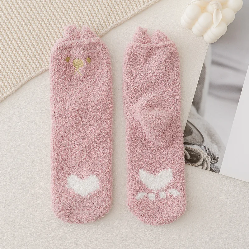 3 Pairs Plüsch Korallen Fleece Frauen Winter Socken Weibliche Socken Herbst Winter Katze Krallen Nette Starke Warmen Schlaf Socken