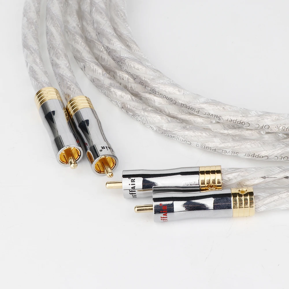 Pair HiFi RCA Cable 6N OFC Copper Silver Plated 2RCA To 2RCA Cable With Gold Plated RCA Plug HiFi RCA Interconnect Audio Cable