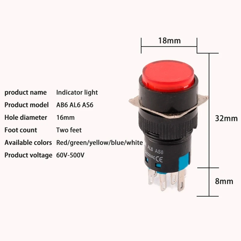 1PCS AB6 With Light 5/8 Pin Push Button Switch Small Square&Round Self-Locking Self-Reset Start Up Switch 3A/250V Power Switch