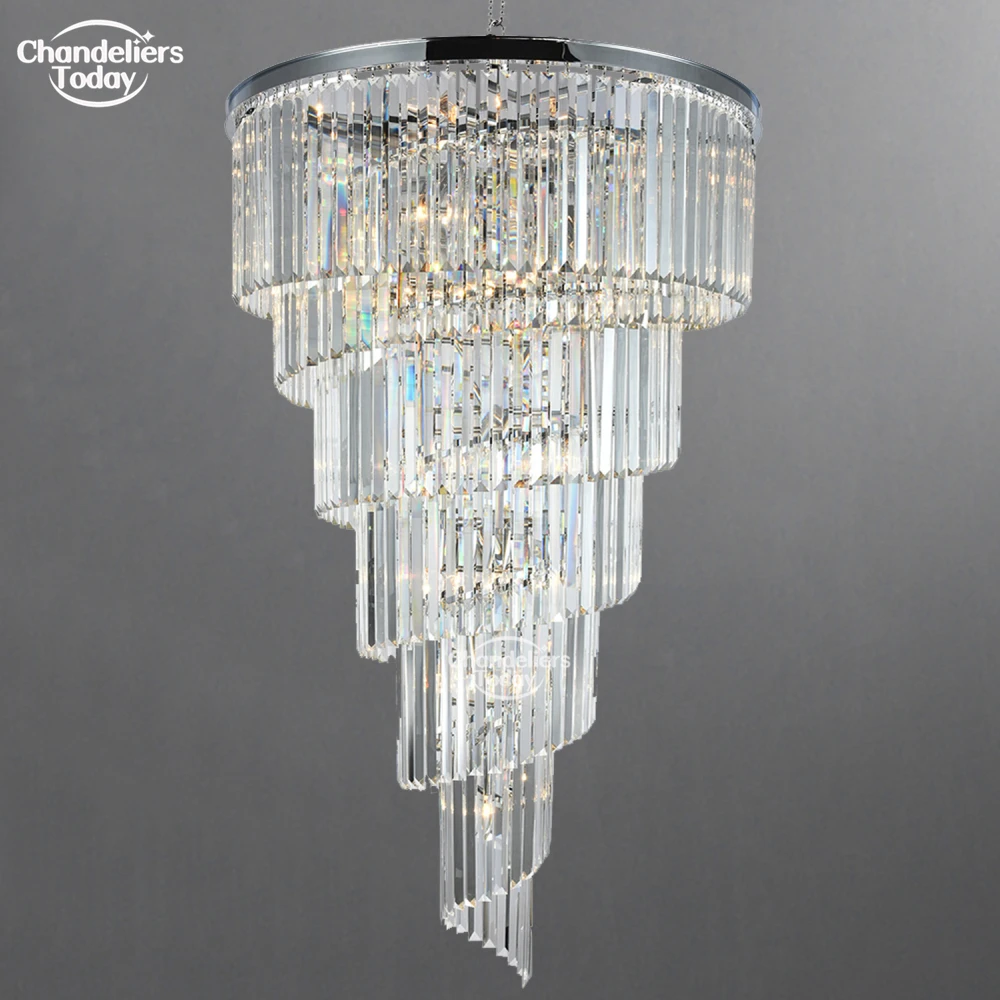 Polaris Lighting Modern Crystal Prism Spiral Chandelier Lighting Large Big Cristal Chandeliers Today Stair Case Light Fixtures