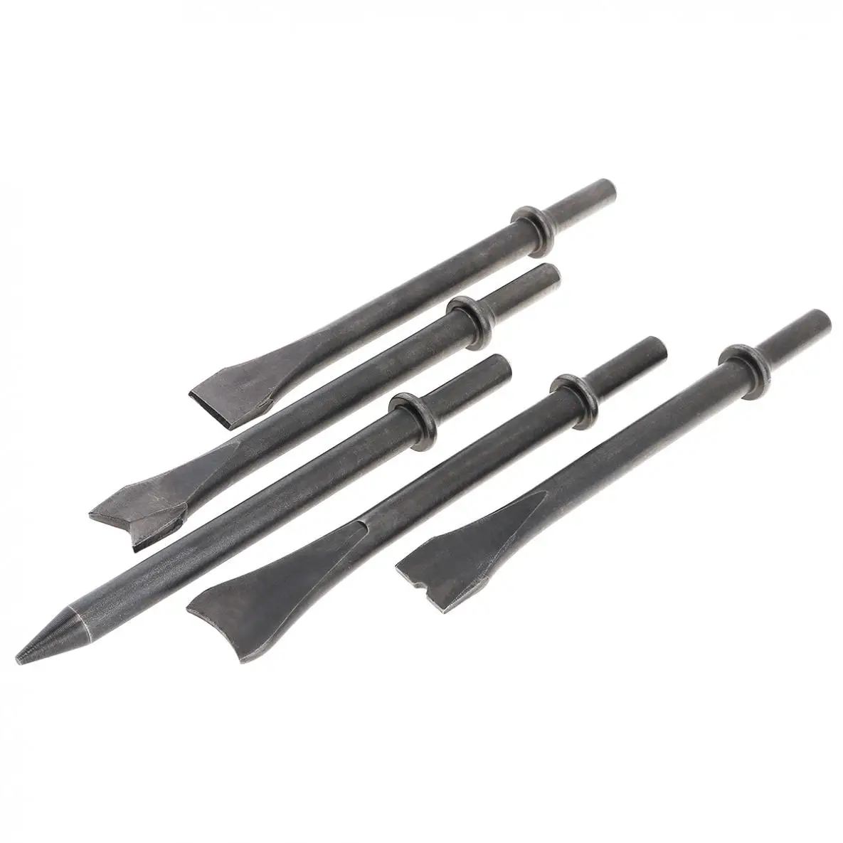 5pcs/set Hard 45# Steel Solid Long Air Chisel Impact Head Support Pneumatic Tool for Cutting / Rusting Removal Accessories