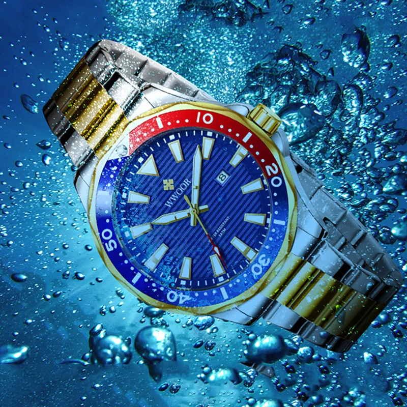 WWOOR Watch for Men Luxury Multifunction Waterproof Luminous Stainless Steel Calendar Display Business Top Quartz Men Watch