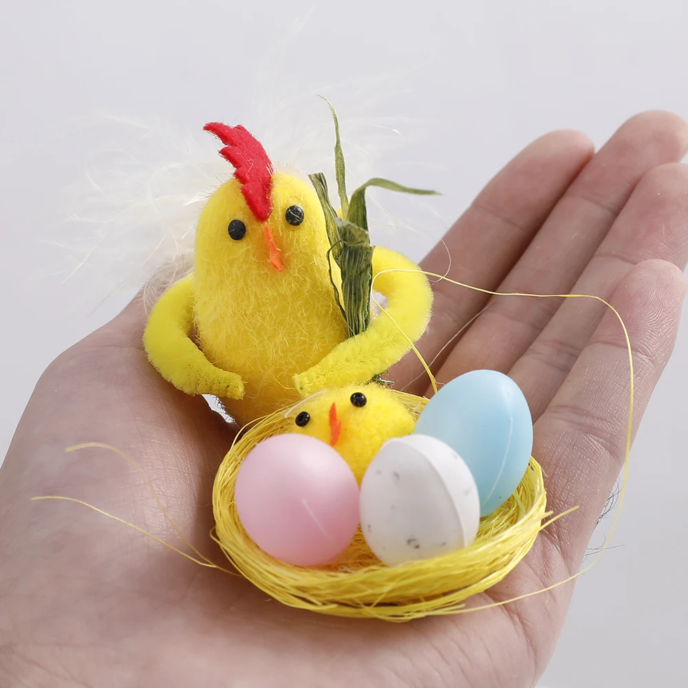 Cute Easter Chick DIY Miniature Animal Simulation Plush Chick Craft Toys Mini Chicken Garden Ornaments Kids Birthday Easter Gift