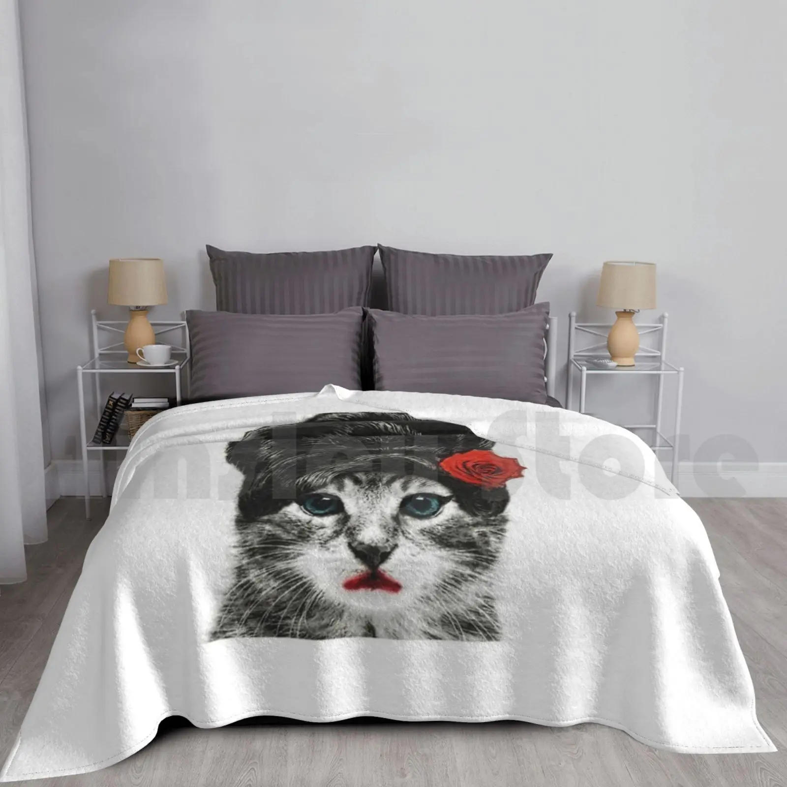 Amy Winehouse Cat Blanket Fashion Custom Amy Winehouse Cat Feline Animal Back Black Rose Singer Famous