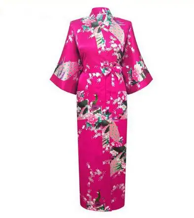 2021 Sexy Braut Brautjungfer Hochzeit Dressing Frau Japanischen Kimono Kleid Pfau Druck Satin Seide Yukata Bade Robe Nachthemd