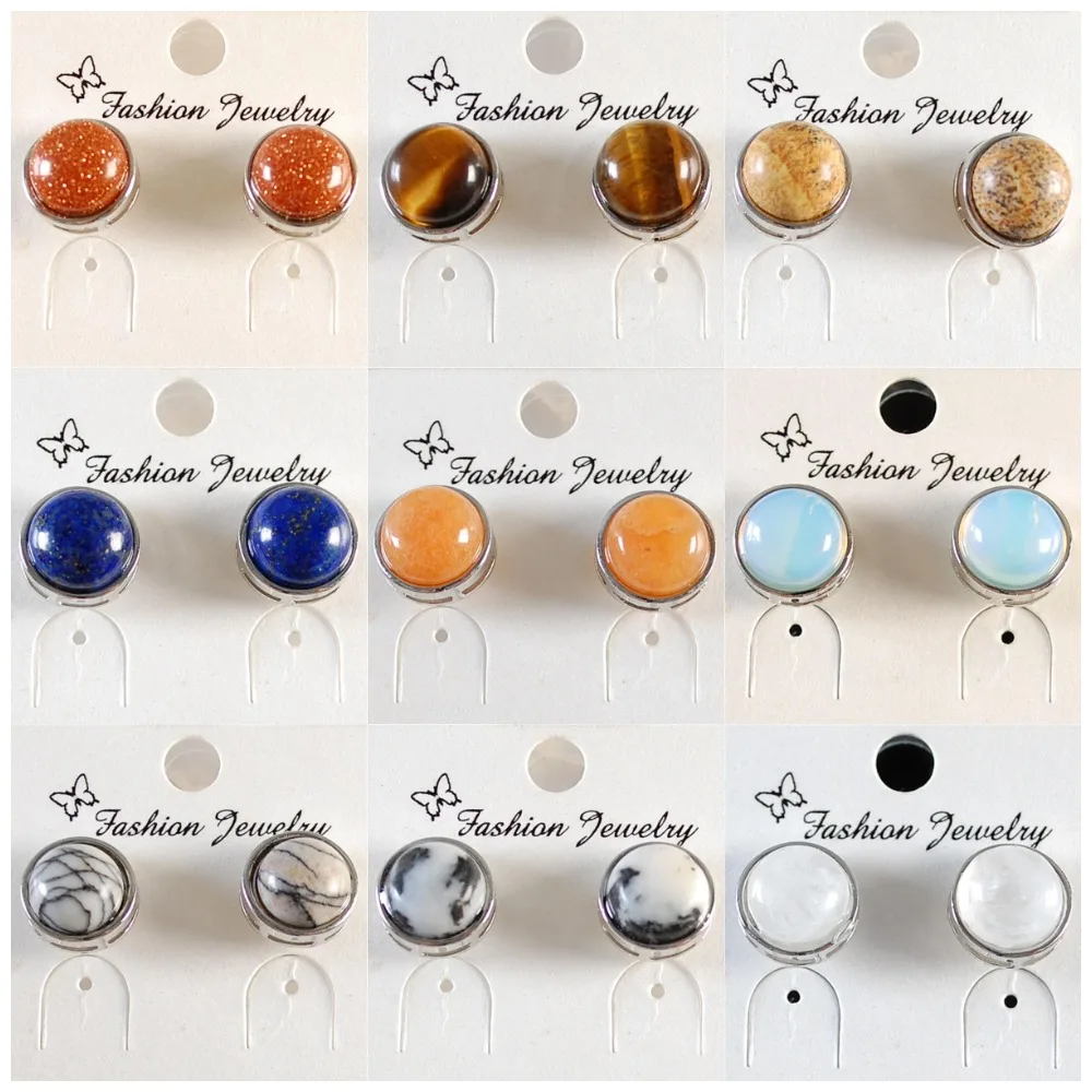 

K-Gold Plated Natural Stone Stud Earring White Quartz Jasper Opal Tiger Eye Fine Jewelry For Women Ear Earring Wedding Gifts