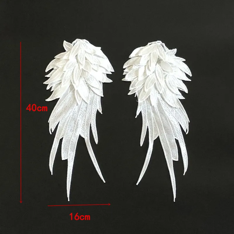 1Pair 40*16CM Large White Black 3d Angel Wing Embroidery Patch Applique Flower Sewing On Dress Clothes Decoration Diy Patches