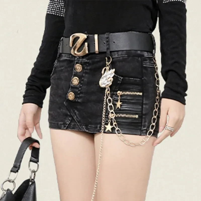 Frauen Mode Jeans Mini Shorts 2021 Sommer Neue Trend Schlank Punk Stil Elastische Sexy Weibliche Denim Tasche Hüfte Rock Zubehör gürtel