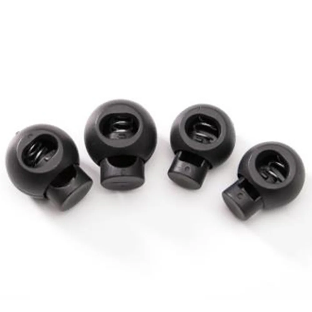 25 Pcs Plastic Toggles Round Spring Toggles Luggage Lanyard Stoppers Spring Loaded Cord Lock End Stoppers (Black)