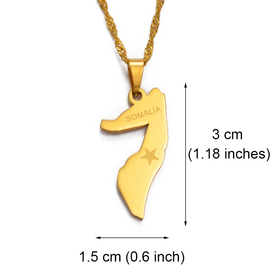 Anniyo 3CM Small Somalia Map Necklace for Women/Girl Gold Color Jewelry Soomaaliya Pendant Somali Country Maps #009321