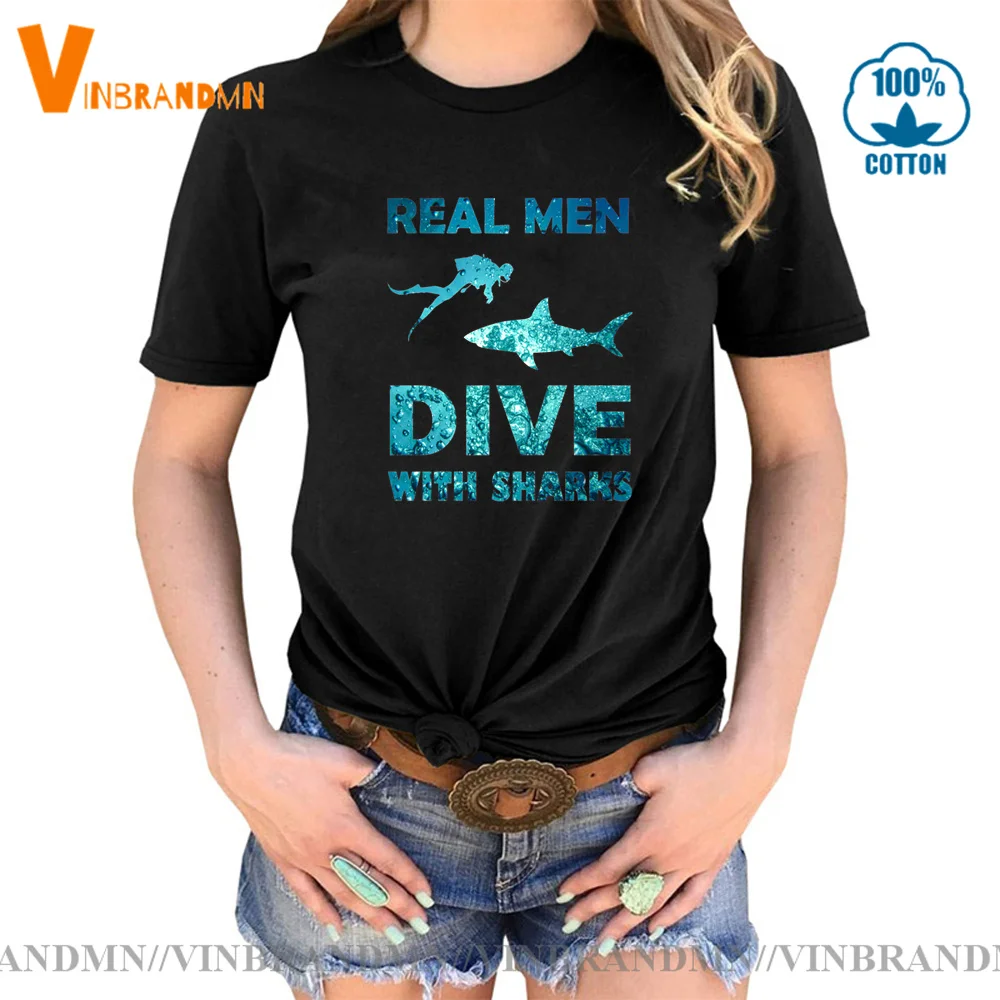 Summer Fashion Women T-Shirt Free diving One Breath Dive Ocean Sea T-Shirt Casual Cotton Sharks T-shirt Scuba diver design