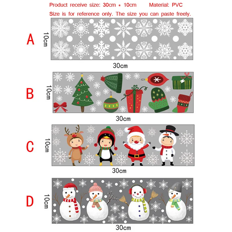 Christmas Gift Snowman Snowflake Electrostatic Sticker Window Kids Room New Year Wall Stickers Home Decals Decoration Wallpaper