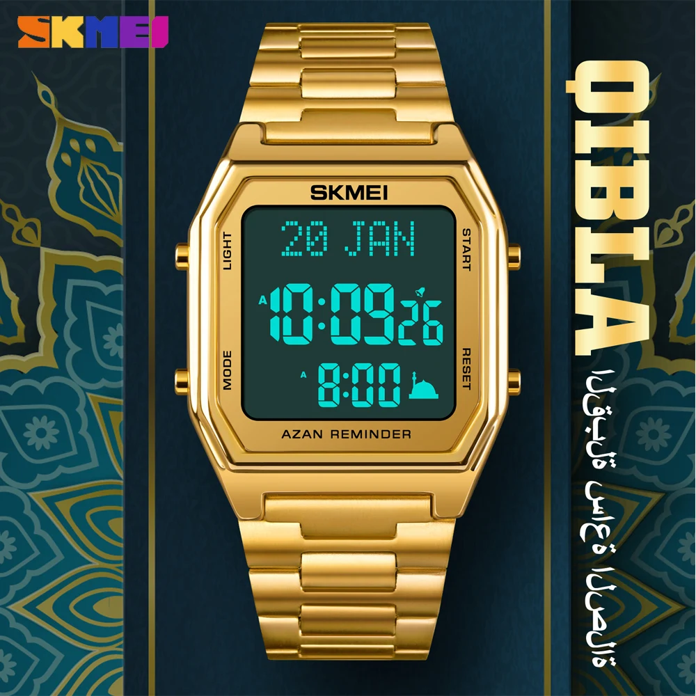 New SKMEI Muslim Qibla Digital Watch Religious Month Wristwatch Male Clock LED Chronograph Electronic Wristwatches Reloj Hombre