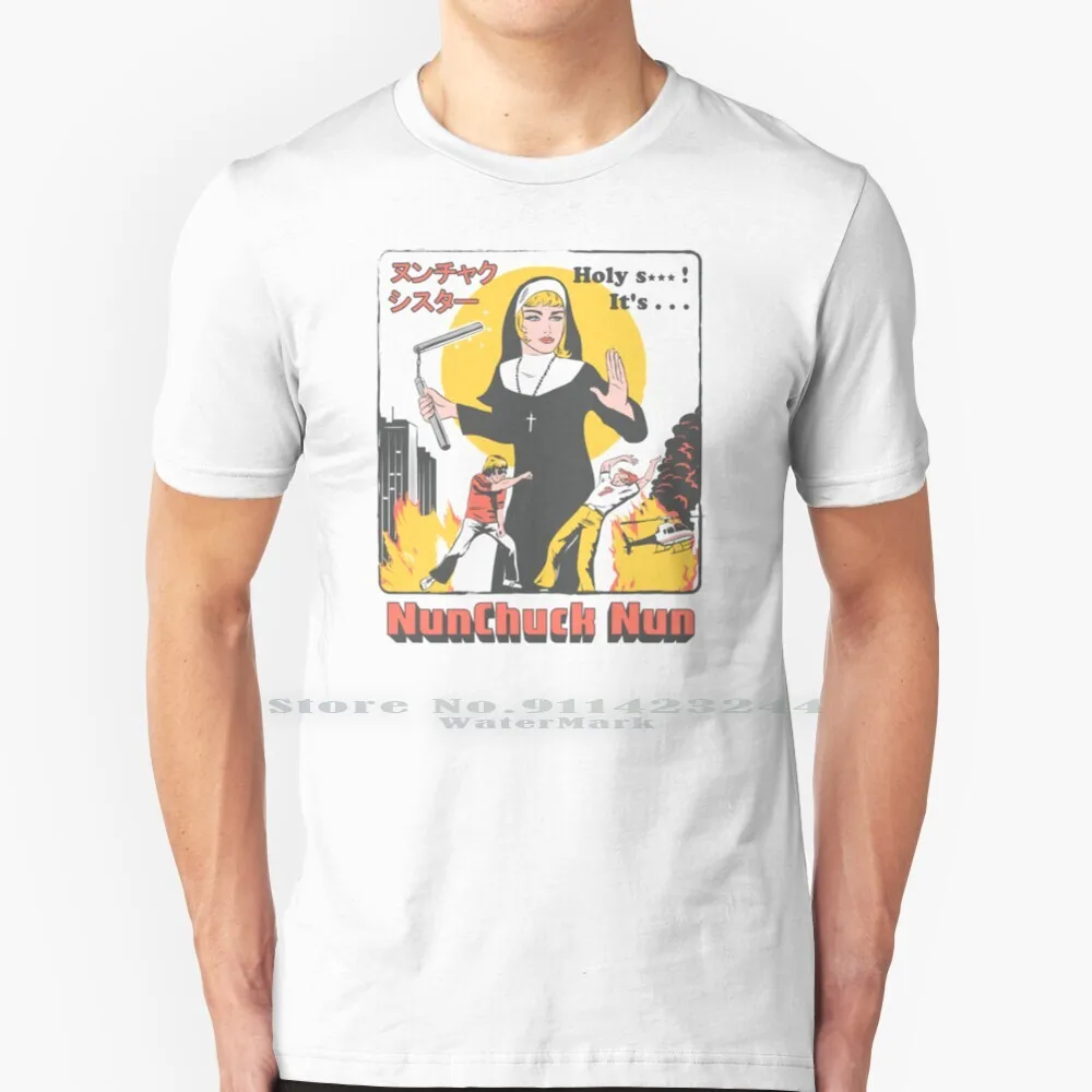 Nunchuck Nun 100% Cotton T Shirt Nunchucks City Retro Movie Tv Pop Culture Kung Fu Funny Wtf 80s 70s Fight Religion Parody