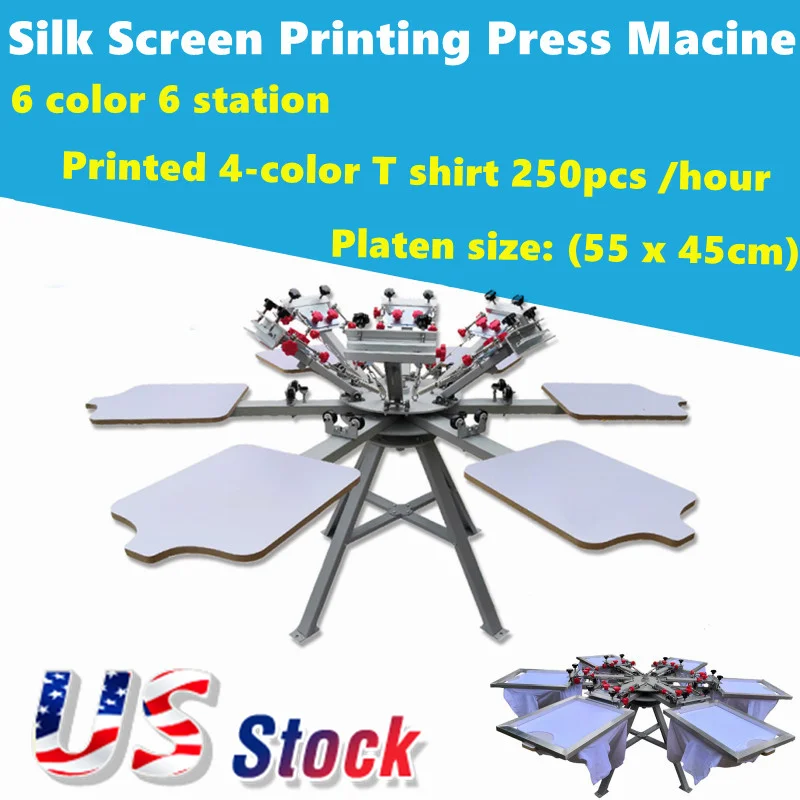 6 Color 6 Station Silk Screen Printing Press Machine with Micro Registration