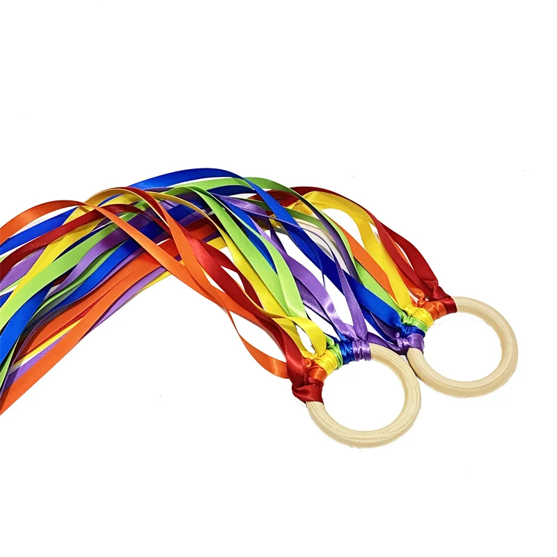 Treeyeear Rainbow Hand Kite Ribbon zabawki drewniane Waldorf zabawki dla dzieci Montessori sensoryczne zabawki dla małych dzieci 1-3 rok dla starszych kobiet chłopców