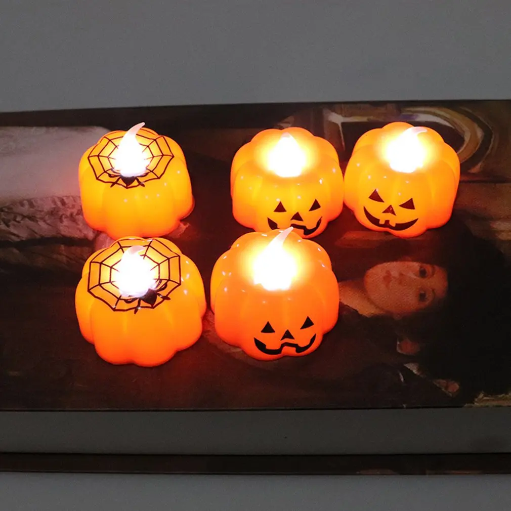 12pcs Pumpkin Candle Light Halloween Party Supplies LED Lights Lantern Lamp Ornaments Props Halloween Decorations for Home