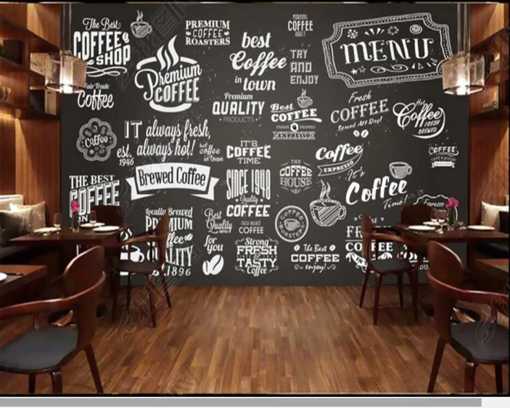 Papel de parede Blackboard coffee letters decoration background 3d wallpaper mural,living room kitchen wall papers home decor