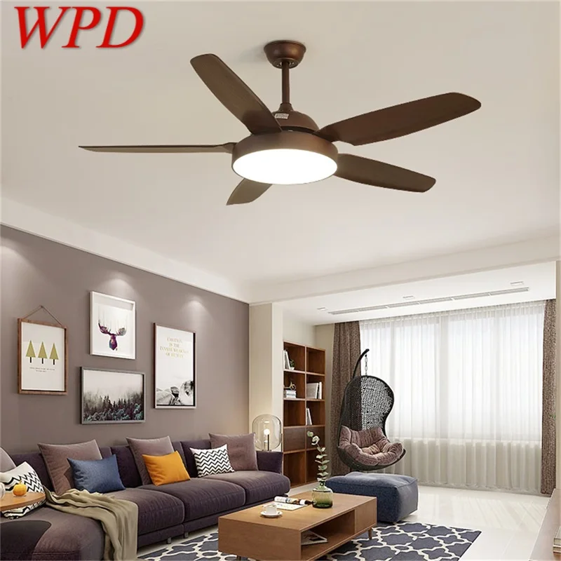 WPD Retro Simple Ceiling Fan Light Remote Control with LED 52 Inch Lamp for Home  Living Dining Room