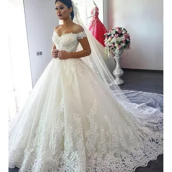 2023 Luxe Kant Boothals Baljurk Trouwjurken Sweetheart Sheer Terug Prinses Illusion Applique Bruidsjurken Casamento