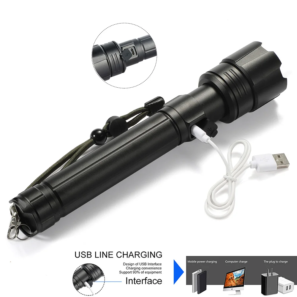 Newest XHP90.2 Aluminum Tactical LED Flashlight USB Rechargeable 18650 26650 Battery Powerful Zoom Torch