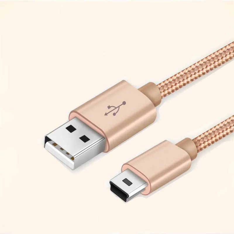 Color Braided Copper Mini Usb Data Cable Cord Adapter USB 2.0 T-port Charge Line for MP3 MP4 Car DVR Camera 0.25m/1m/2m