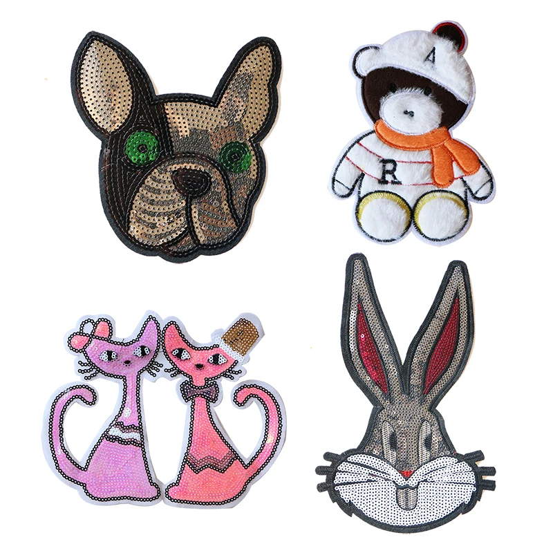 Cartoon Decorative Patch French bulldog Rabbit Cat Bear icon Embroidered Applique Patches For DIY Iron on Badges on clothes