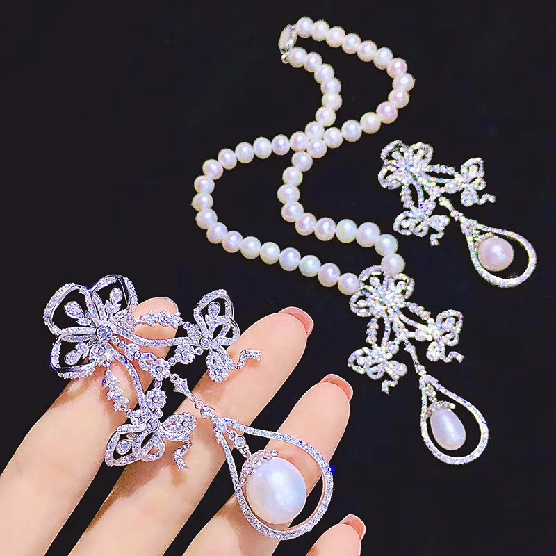 ZOCA Vintage Short 925 Silver Pendant White Natural Freshwater Pearl Necklace Charm Bridal Jewelry Sets Lady Gift