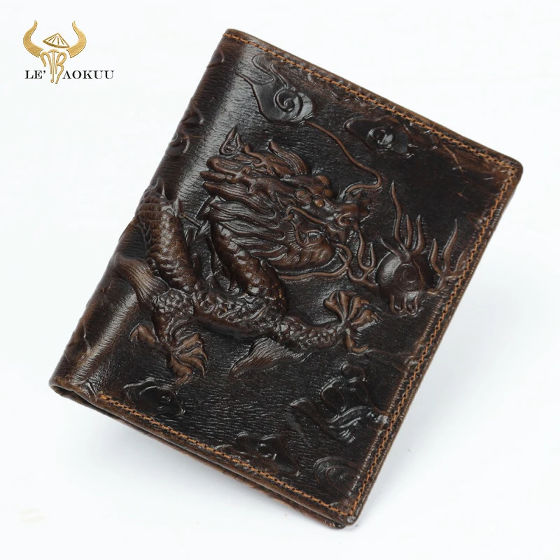 

Hot Sale Luxury Cattle Male Quality leather Fashion Design Dragon Emboss Simple Standard Brand Wallet Handy Purse Men 1010