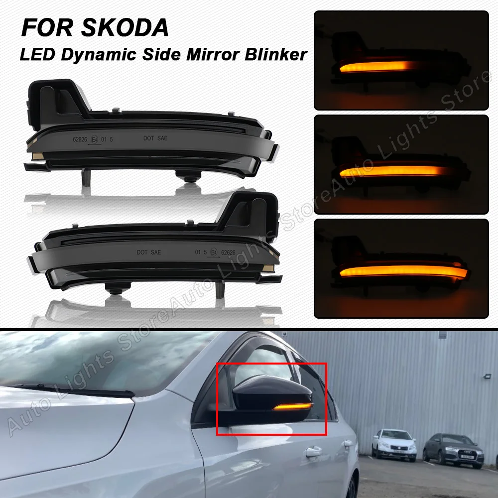 2PCS Dynamic Rearview Mirror Blinker LED Turn Signal Lights For Skoda Kodiaq 2016- 2020 Karoq 2017 2018 2019 2020 Error Free