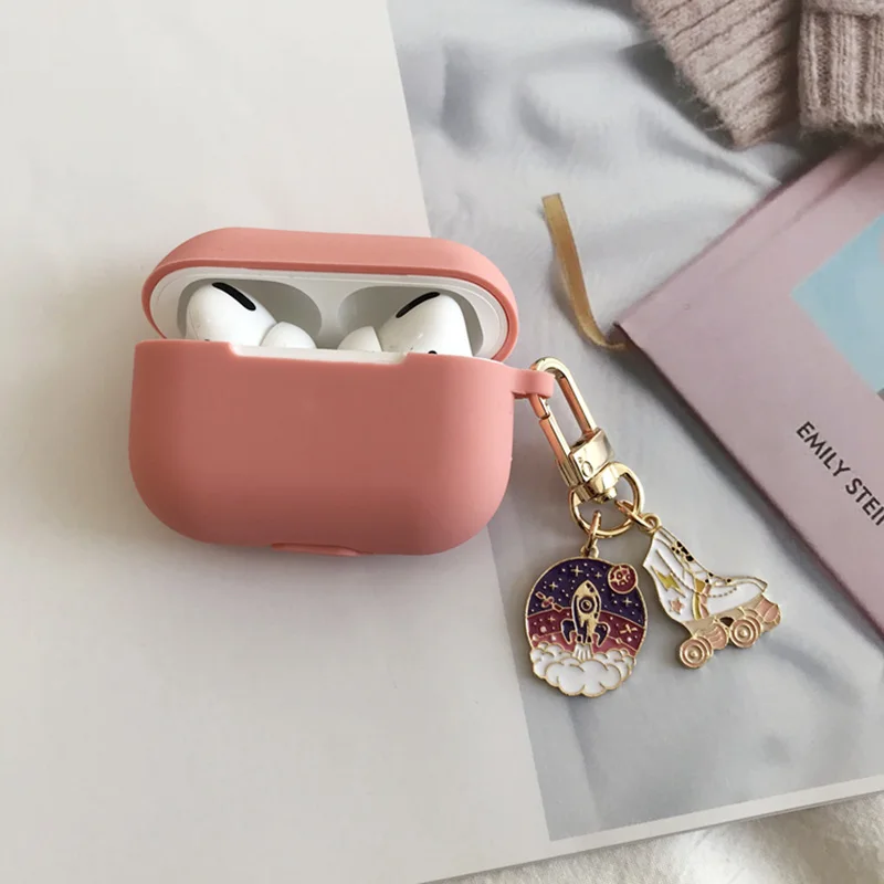 かわいい宇宙ムーンペンダント Apple Airpods 4 シリコーンイヤホンケース AirPods 3 プロ 2 ヘッドフォンカバーチェリーキーリング
