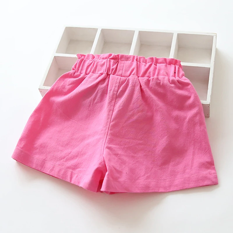 2-7Y Summer Girls Shorts Kids Shorts Candy Color Girls Children Clothes Bow Beach Loose Shorts Casual Pants Linen Comfortable