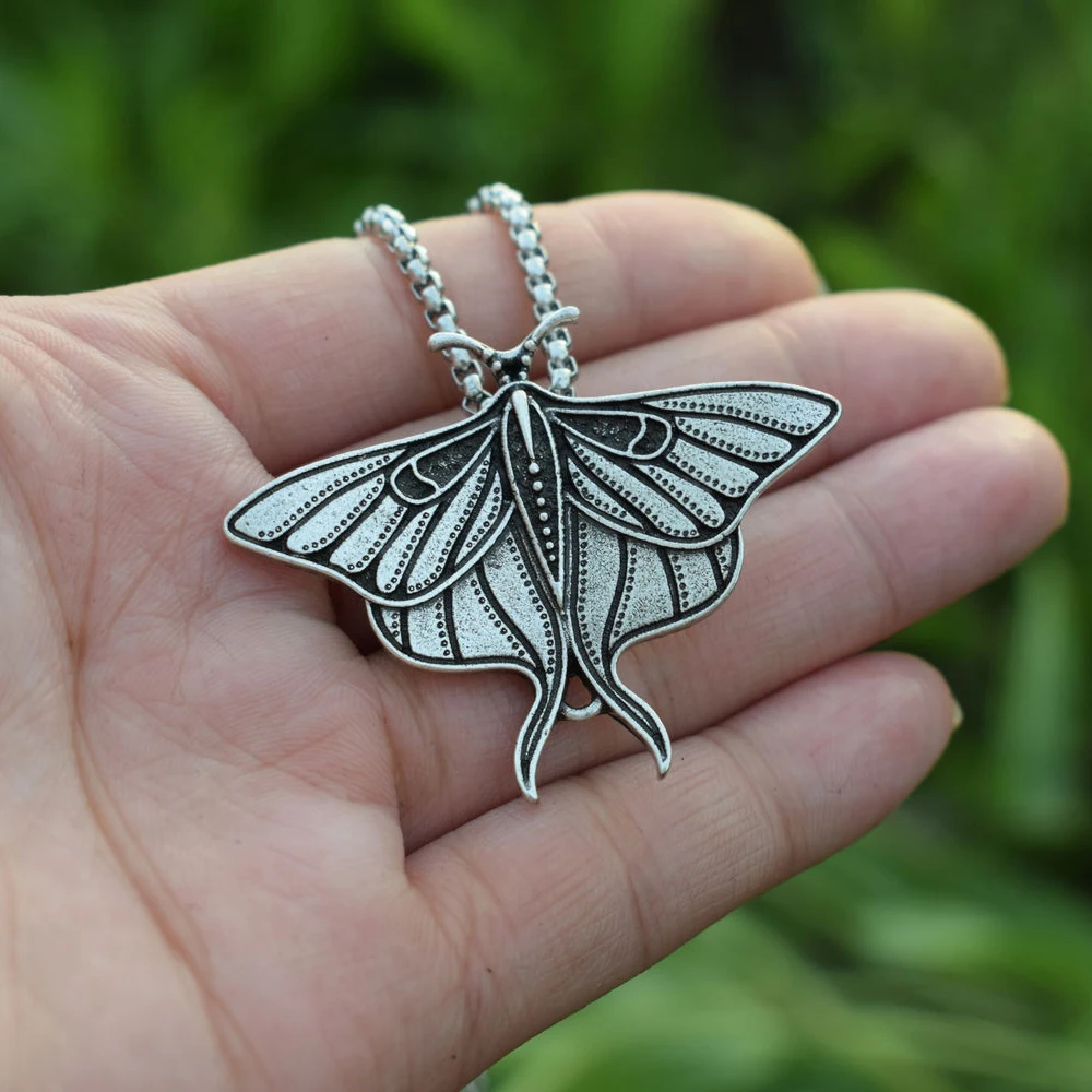 Wildlife Rustic Moth Butterfly necklace with stainless steel chain 50cm Nature Lover Gift For Her