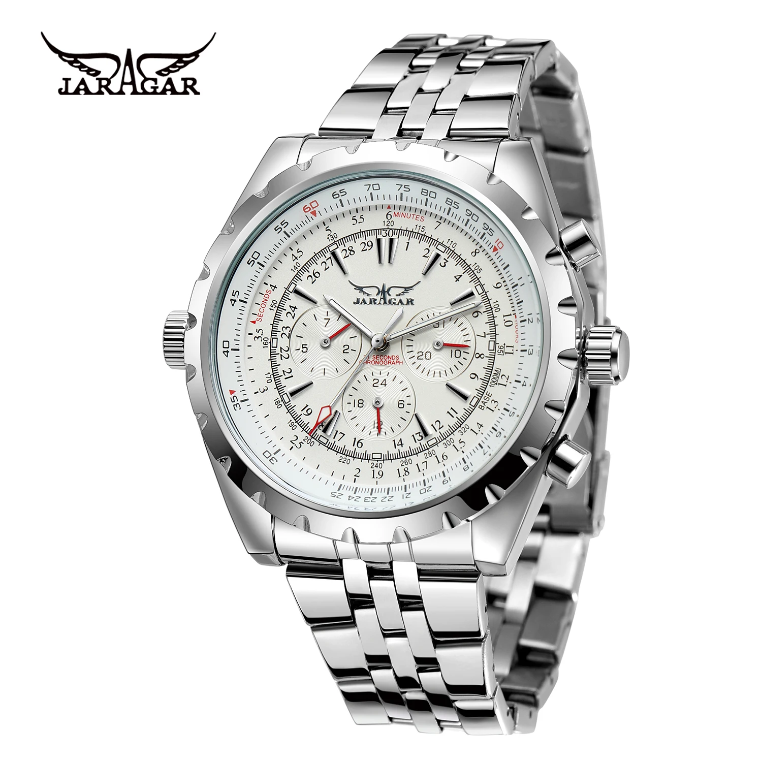 JARGAR watches three eye calendar leisure mechanical watch automatic mechanical watch men's watch steel band mechanical watch