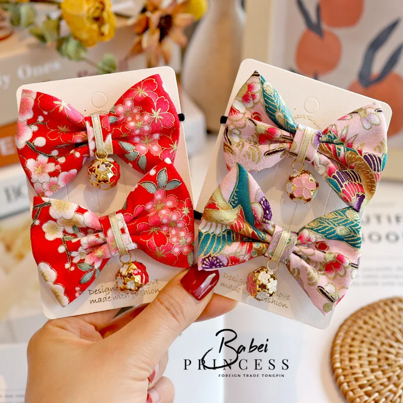 어린이용 귀여운 새해 축제 헤어 클립, 신축성 헤어 밴드, 사랑스러운 중국 스타일, 레드 활 덕빌 클립, 헤어 액세서리, 2 개/세트